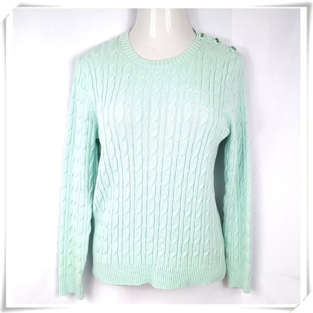 💲Sale 3/$15 - Charter Club Cable Knit Crewneck Sweater in Bright Mint Petite XL